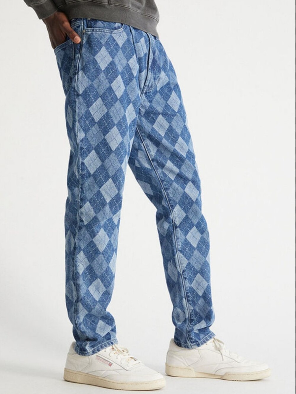PacSun Mens Blue Argyle Print Pleated Straight Leg Loose Jeans Size 32x32